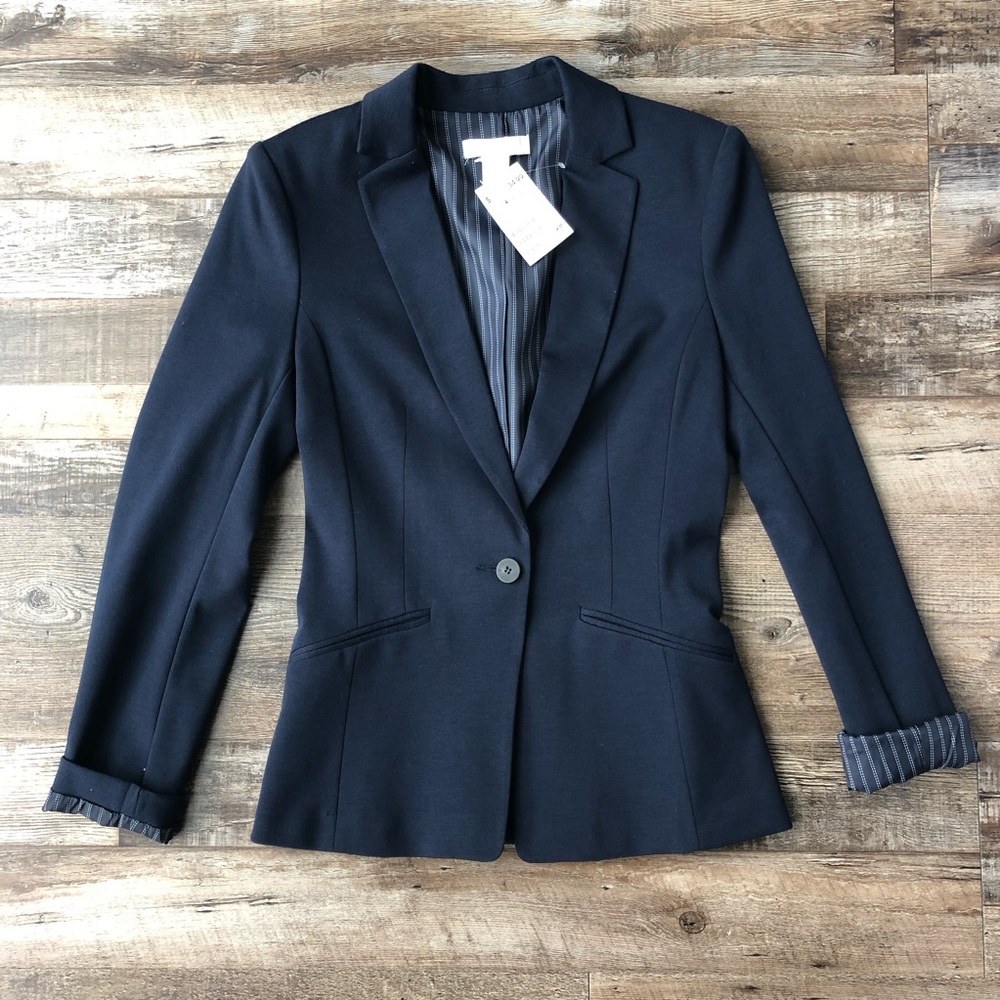 H&M Fitted Navy Blazer with Striped Detail